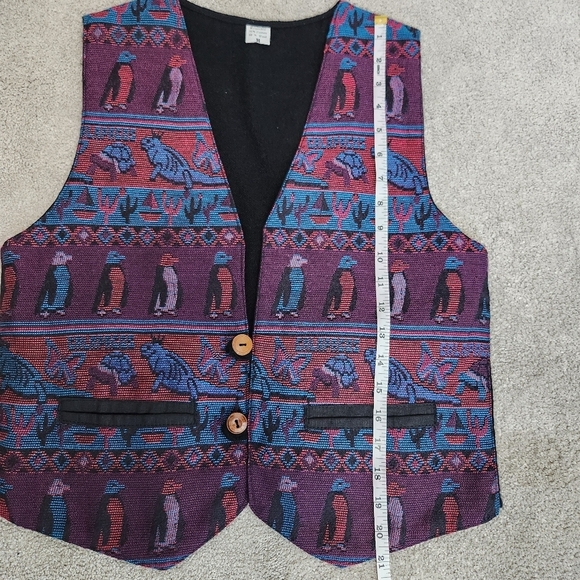 Vest Vintage Woven Tapestry Wool Cotton Galapagos Tortoise Penguin Iguana Size M - Picture 10 of 12